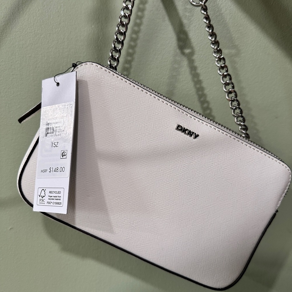 DKNY Cream Crossbody Bag with Chain Strap